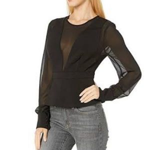 BCBG Sheer Back Peplum Top. Small. Black